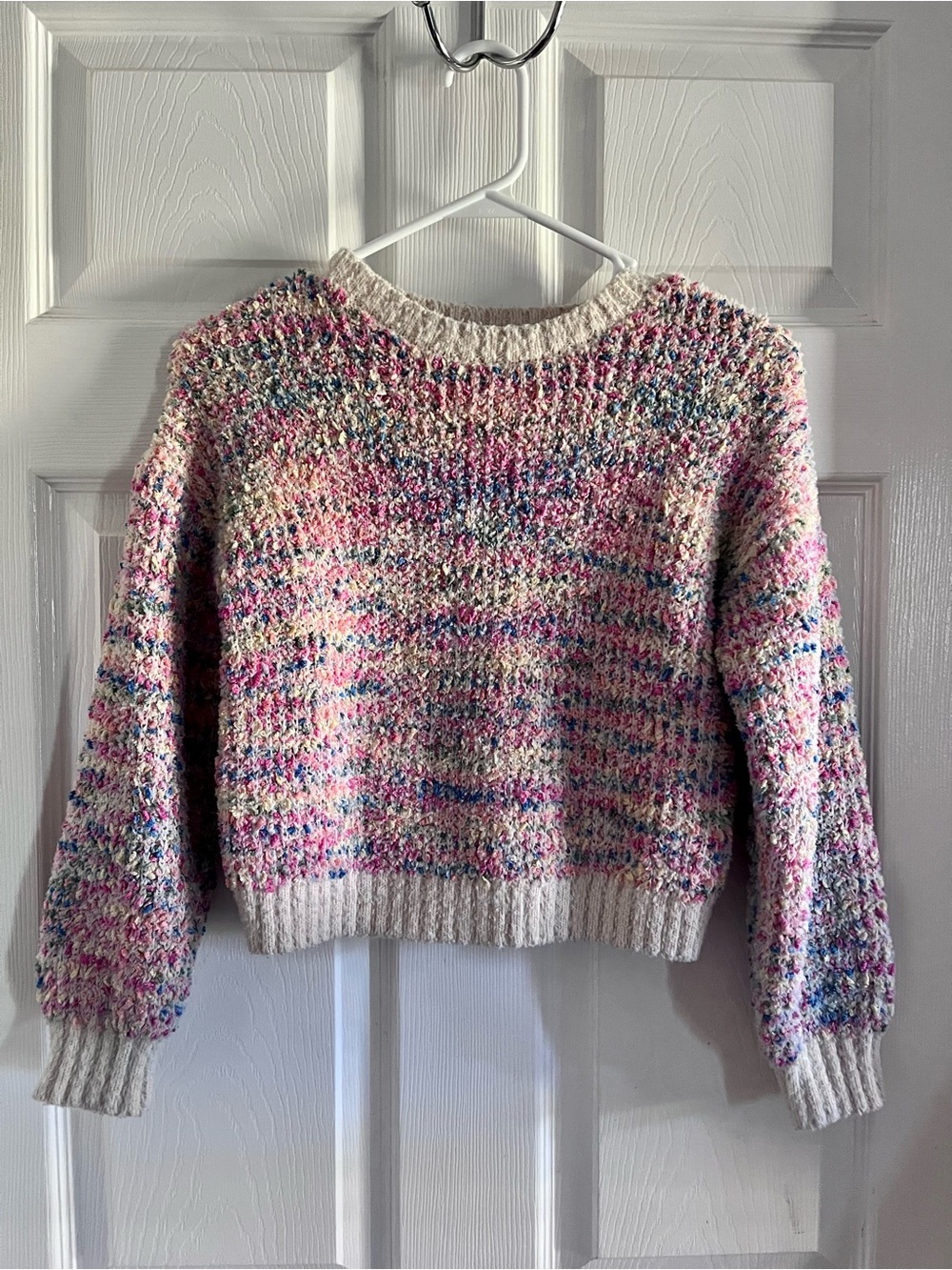 Cozy Multicolor Bouclé Crewneck Sweater - Cream & Pastel Speckle